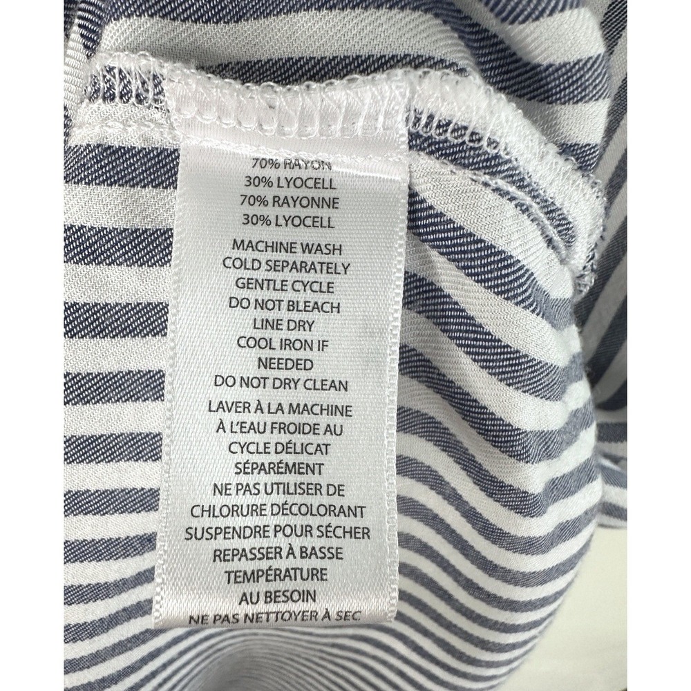 Beach Lunch Lounge Striped Short Sleeve Blouse Size M Blue Rayon Nautical Summer - Picture 15 of 15